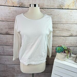 J.Crew Women's Long Sleeve White Blouse‎ XXS Scoop Neck Lightweight Cotton Top